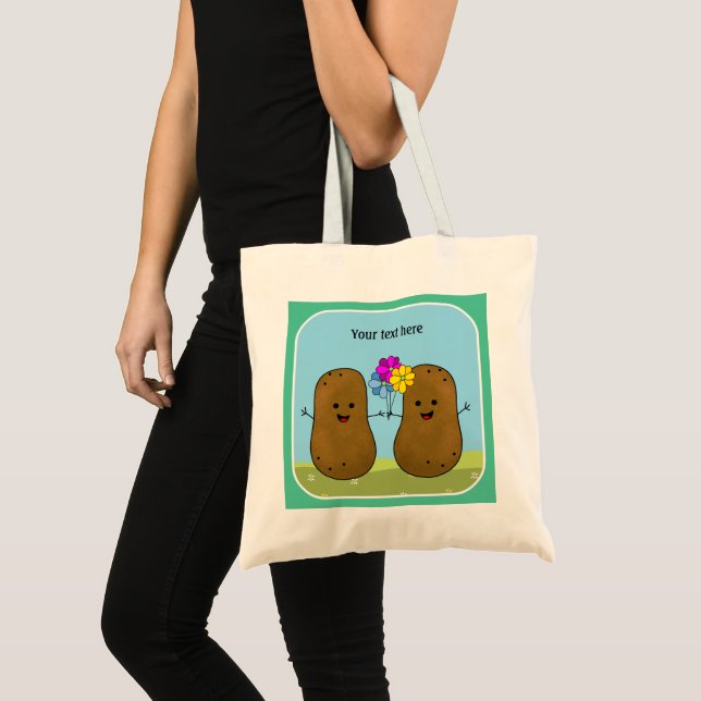 Bolsa Tote Batatas Felizes, Um Buquê De Flores, Personalizado (Frente (produto))