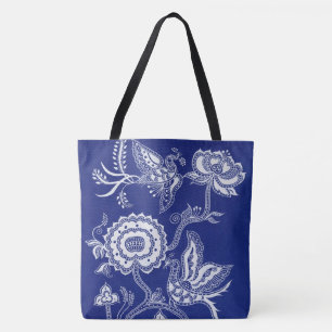 Bolsa Tote Batik chinês do índigo do vintage