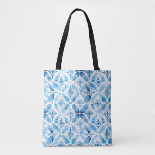 Bolsa Tote Batik Floral Branco Azul