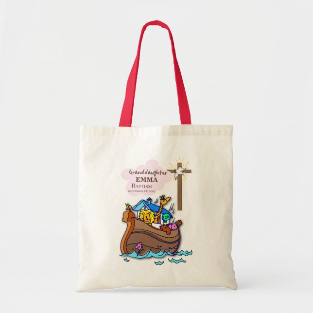 Bolsa Tote Batismo Arca de Noé Netos Personalizado (Frente)