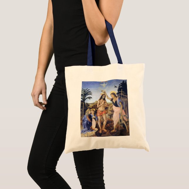 Bolsa Tote Batismo do Cristo por Verrochio, Leonardo da Vinci (Frente (produto))