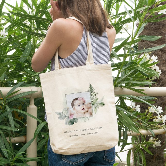 Bolsa Tote Batismo Fotográfico Rustic Green Eucalyptus Fern (Criador carregado)