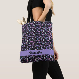 Bolsa Tote Bats e Fantasmas do Halloween, Rosa e Roxo, doces