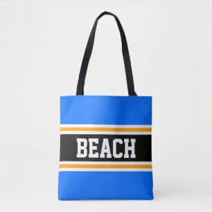 Bolsa Tote BeACH Divertido Azul Negro Amarelo Frio Strips