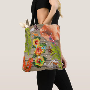 Bolsa Tote Beach Life Summer Tropical Holidays Hibiscus