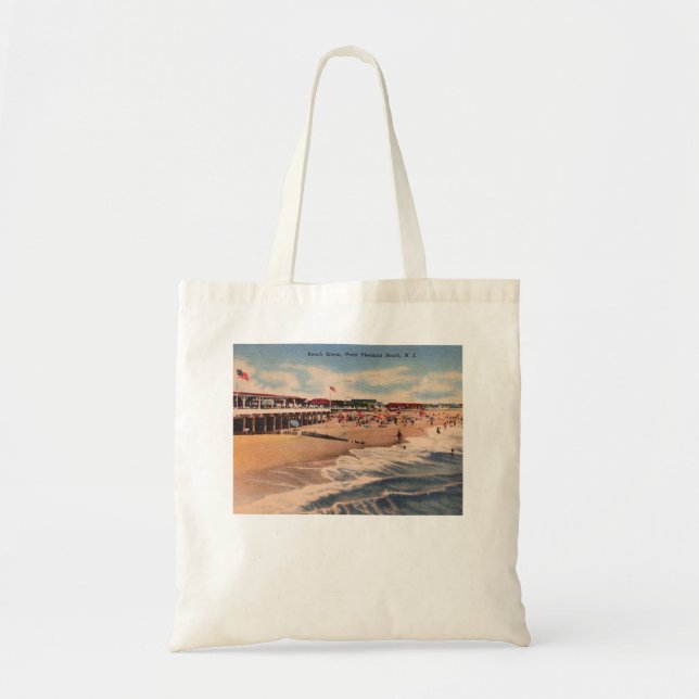 Bolsa Tote Beach Scene, Point Pleasant NJ, Vintage (Frente)