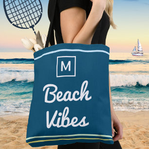 Bolsa Tote Beach Vibes Marinho Blue Ocean Summer Chic Monogra