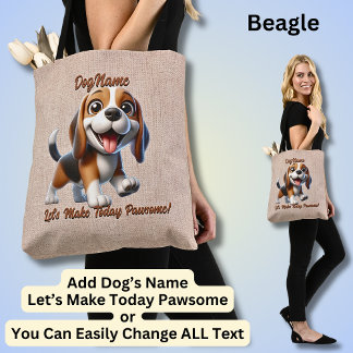Bolsa Tote Beagle - Adicionar Nome do Cachorro, Alterar Texto