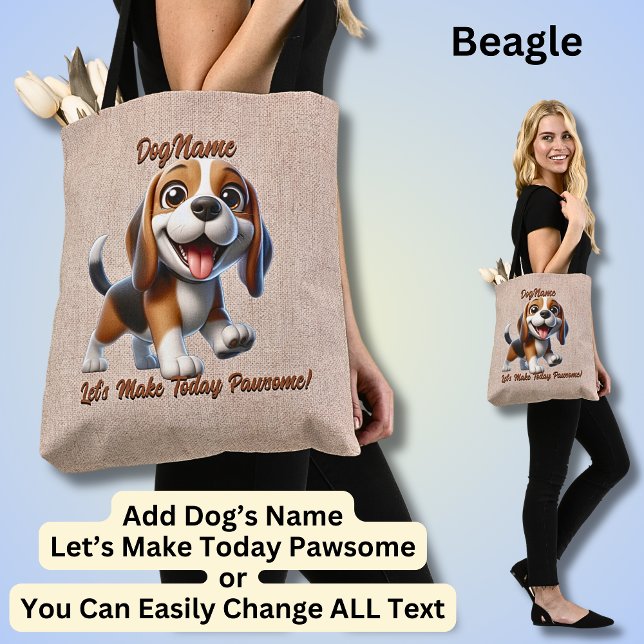 Bolsa Tote Beagle - Adicionar Nome do Cachorro, Alterar Texto (Criador carregado)