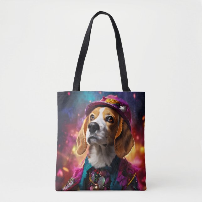 Bolsa Tote Beagle em um chapéu rosa (Frente)