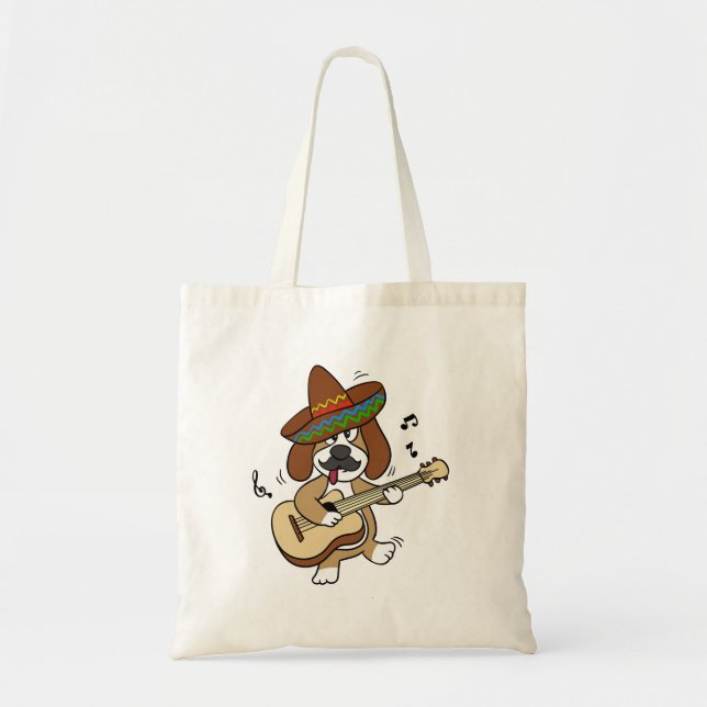 Bolsa Tote Beagle mexicano tocando violão | escolher cor de r (Frente)