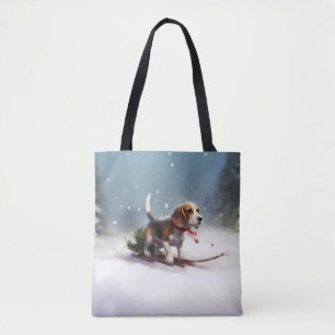 Bolsa Tote Beagle Natal neve inverno
