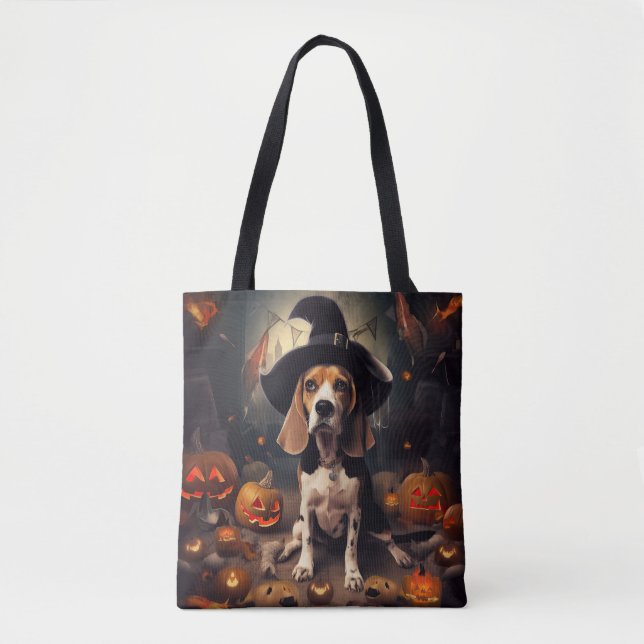 Bolsa Tote Beagle Pumpkins Halloween Assustado (Frente)