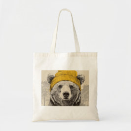 Bolsa Tote Bear in Yellow Beanie Rustic Woodland Animal 
