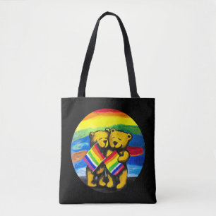 Bolsa Tote Bears Love Casal LGBT Sinalizador do arco-íris