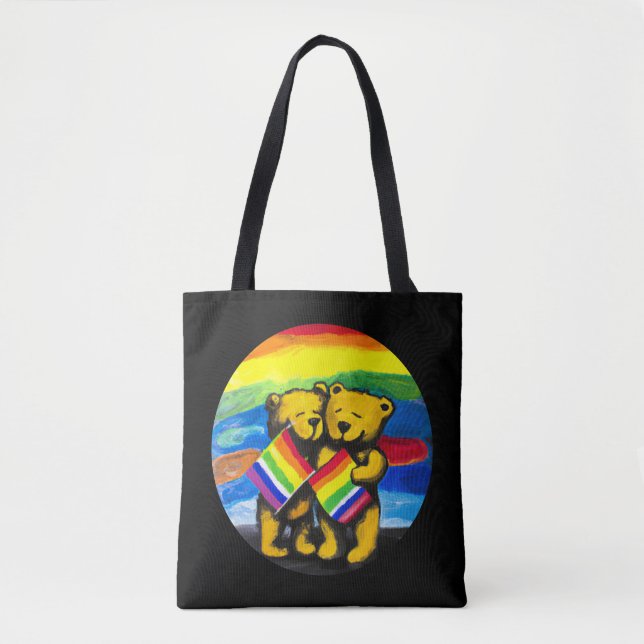 Bolsa Tote Bears Love Casal LGBT Sinalizador do arco-íris (Frente)
