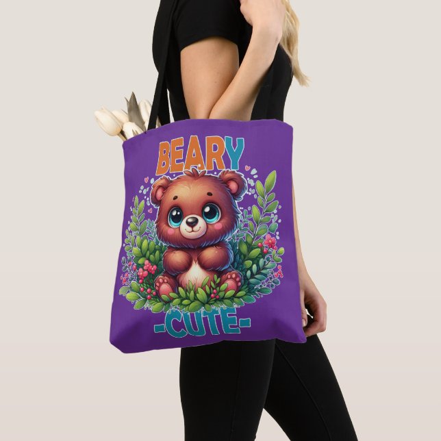 Bolsa Tote Beary Cute. Teddy Bear a sorrir. Arma engraçado (Close Up)