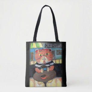 Bolsa Tote Beat Poet Coffeehouse Cat Art