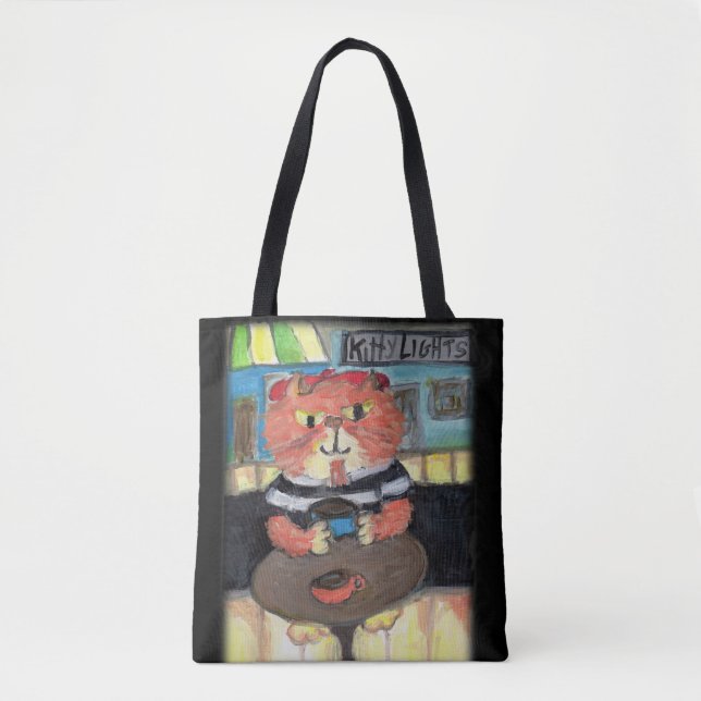 Bolsa Tote Beat Poet Coffeehouse Cat Art (Frente)