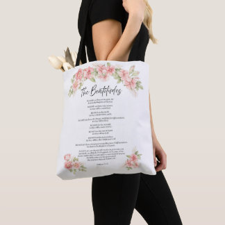 Bolsa Tote Beatitudes Florais em Aquarela com Escrito Bíblico