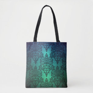Bolsa Tote Beaufiteep Deep Teal Green Blue Intricate Damask