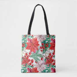 Bolsa Tote Beautiful red and white Christmas poinsettia
