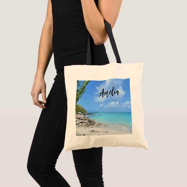 Bolsa Tote Beautiful Turquoise Tropical Beach (Frente (produto))