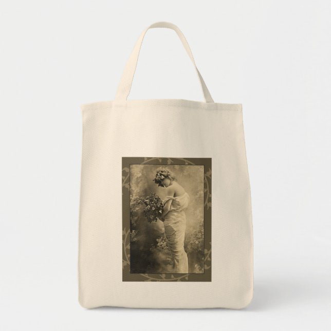 Bolsa Tote Beautiful Victorian Lady with cut flowers (Frente)