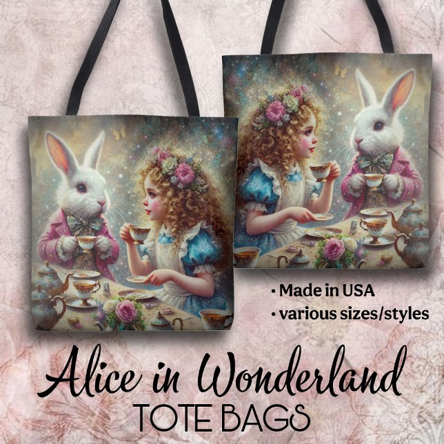 Bolsa Tote Beautiful Wonderland Tea Party Alice & Rabbit (Criador carregado)