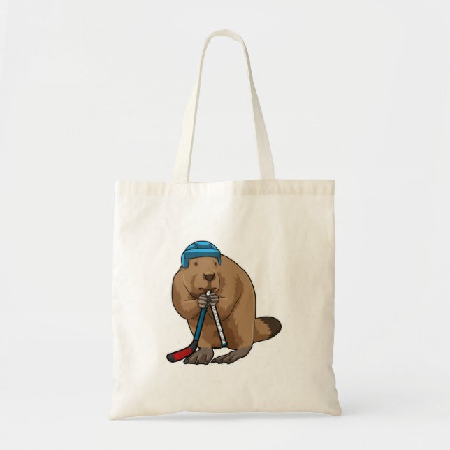 Bolsa Tote Beaver no hóquei no gelo com bastão de hóquei no g (Frente)