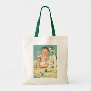 Bolsa Tote Bebê bonito do vintage que fala no cão de filhot