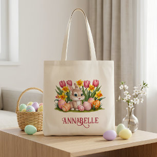 Bolsa Tote Bebê Coelho Personalizado de Caça ao Ovo de Páscoa