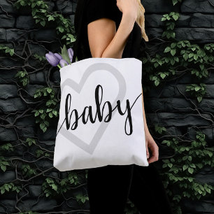 Bolsa Tote Bebê Coração Script Flourish preto clássico