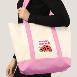 Bolsa Tote Bebê de joaninha fofa nome preto rosa