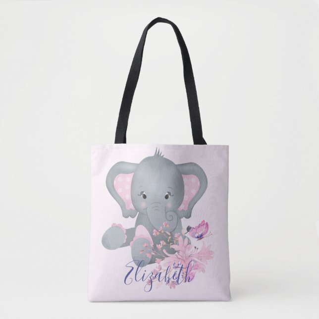 Bolsa Tote Bebê elefante aquarela fofa (Frente)