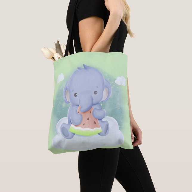 Bolsa Tote Bebê Elefante Comendo Melancia (Close Up)