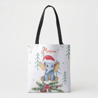 Bolsa Tote Bebê Elefante Fofo com Chapéu Vermelho de Papai No