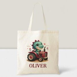 Bolsa Tote Bebê Fofo Trex Dinossauro Dirigindo Trator Vermelh
