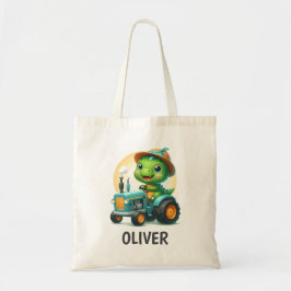 Bolsa Tote Bebê Fofo Trex Dinossauro Dirigindo um Trator Azul