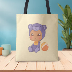 Bolsa Tote Bebê Garota Roxinha Roupa de Urso Roxo, macacão 