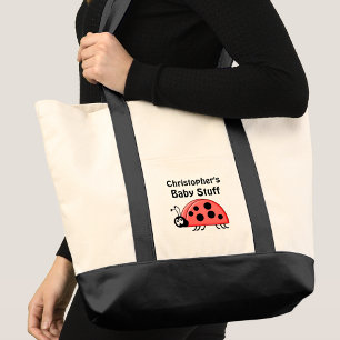 Bolsa Tote Bebê joaninha fofa nome coisas vermelho preto