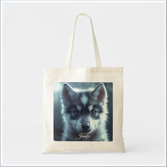 Bolsa Tote Bebê Lobo Adorável ao Luar (Criador carregado)