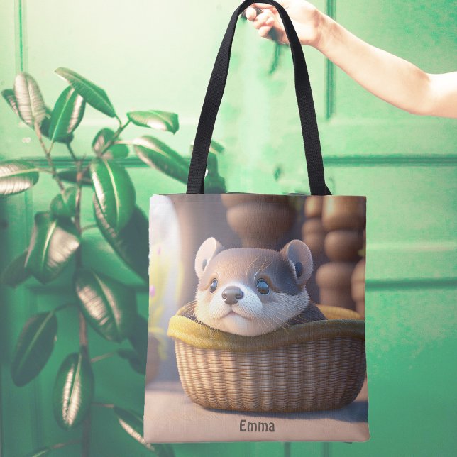 Bolsa Tote Bebê-lontra giro numa cesta - personalizável (Criador carregado)