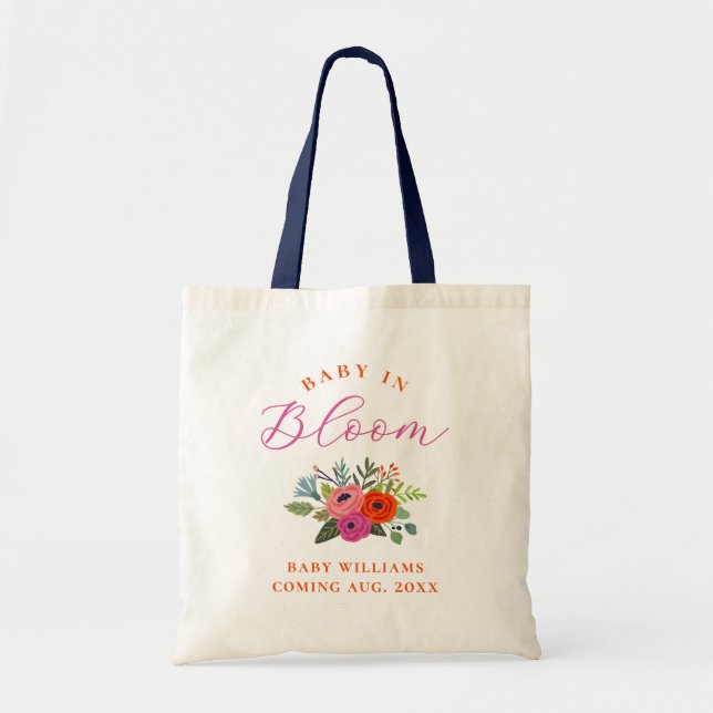 Bolsa Tote Bebê no Bloom Bright Floral Anúncio de Gravidez (Frente)