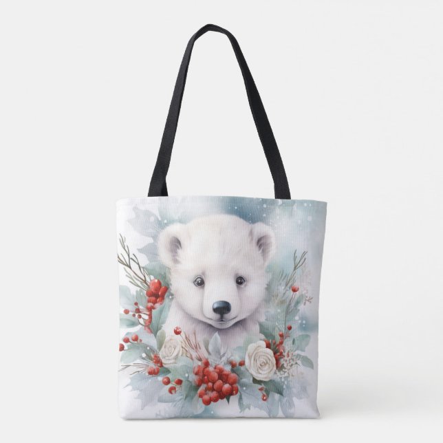 Bolsa Tote Bebê Polar Bear Cub Fita De Natal (Verso)
