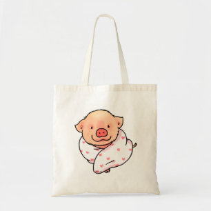 Bolsa Tote Bebê Porco Fofo Envolto em Cobertor