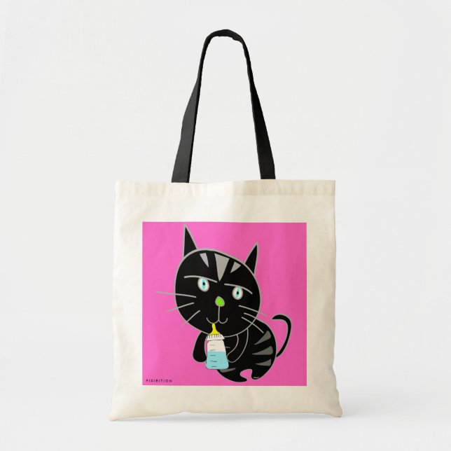 Bolsa Tote Bebê Preto Gato Bebida Saco De Leite (Frente)