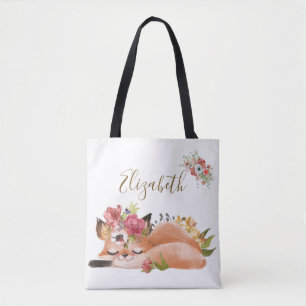 Bolsa Tote Bebê raposa em aquarela fofa