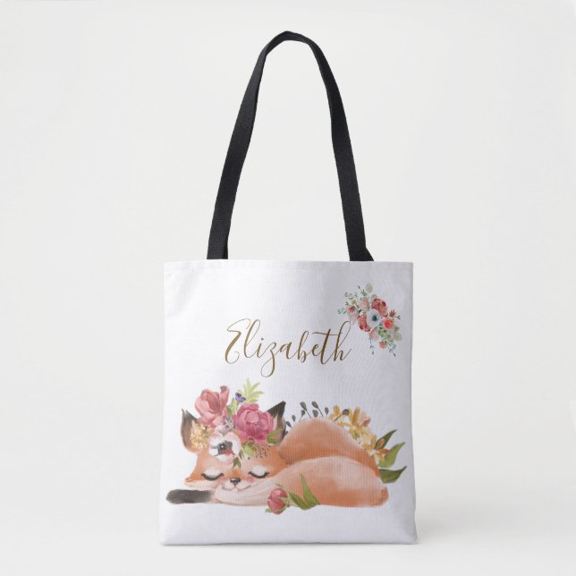 Bolsa Tote Bebê raposa em aquarela fofa (Frente)