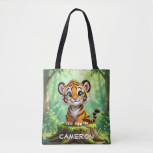 Bolsa Tote Bebê Tigre Arte de Berçário Infantil de Desenho